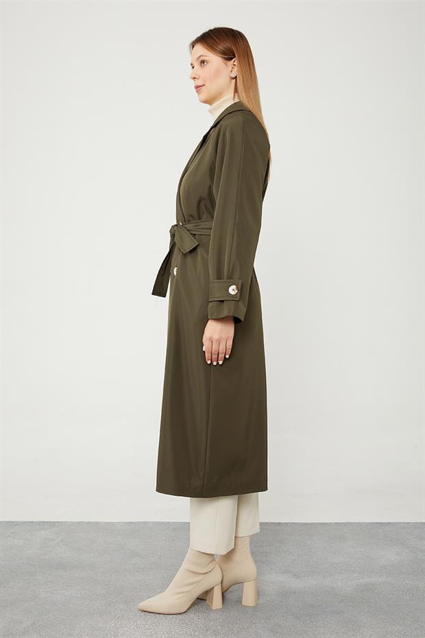 Haki Midi Boy Kuşaklı Trençkot