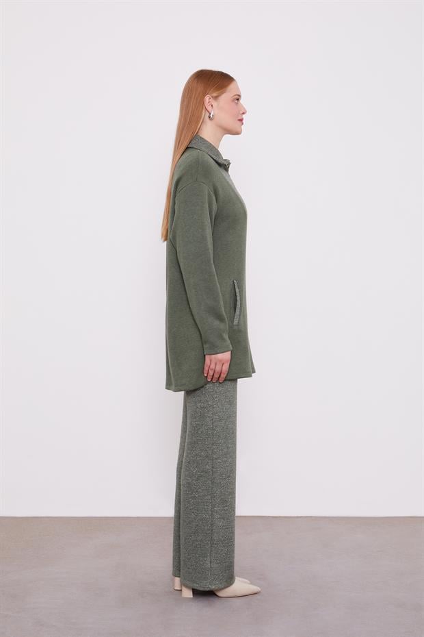 Haki Sim Detaylı Kaşmir İkili Takım