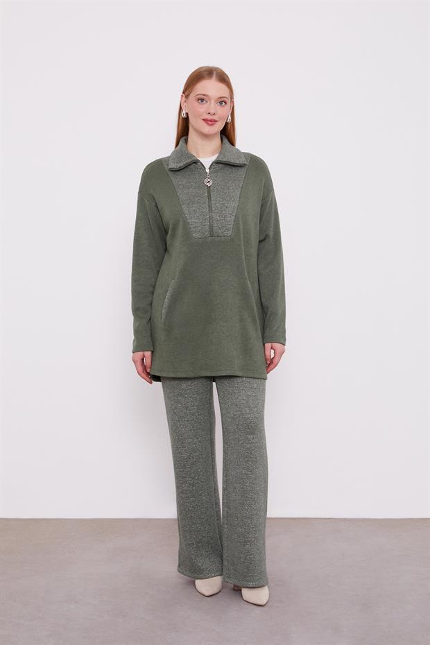 Haki Sim Detaylı Kaşmir İkili Takım