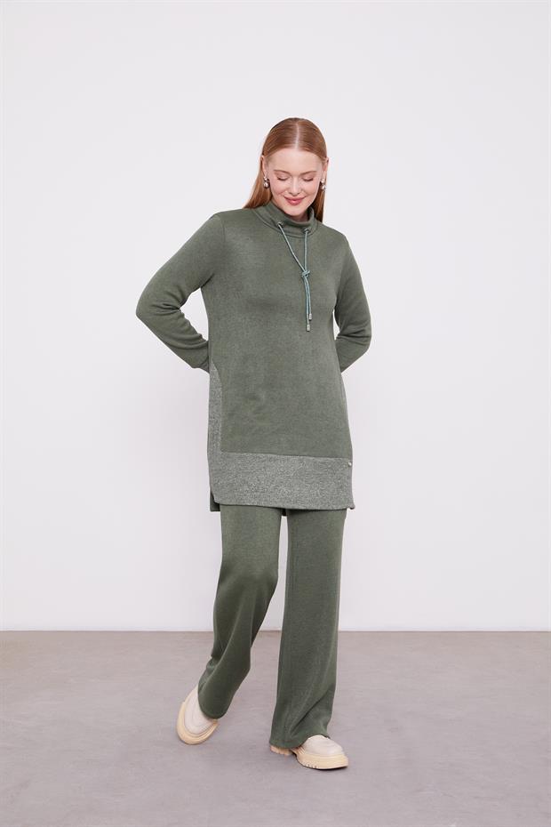 Haki Simli Kaşmir Kumaş İkili Takım