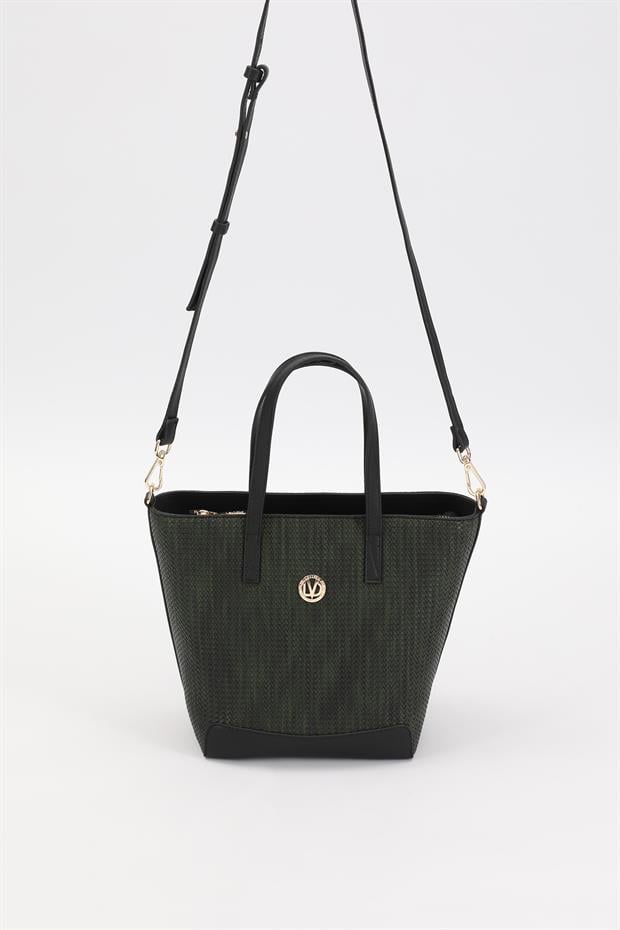 Haki - Siyah Hasır Desen El Çantası