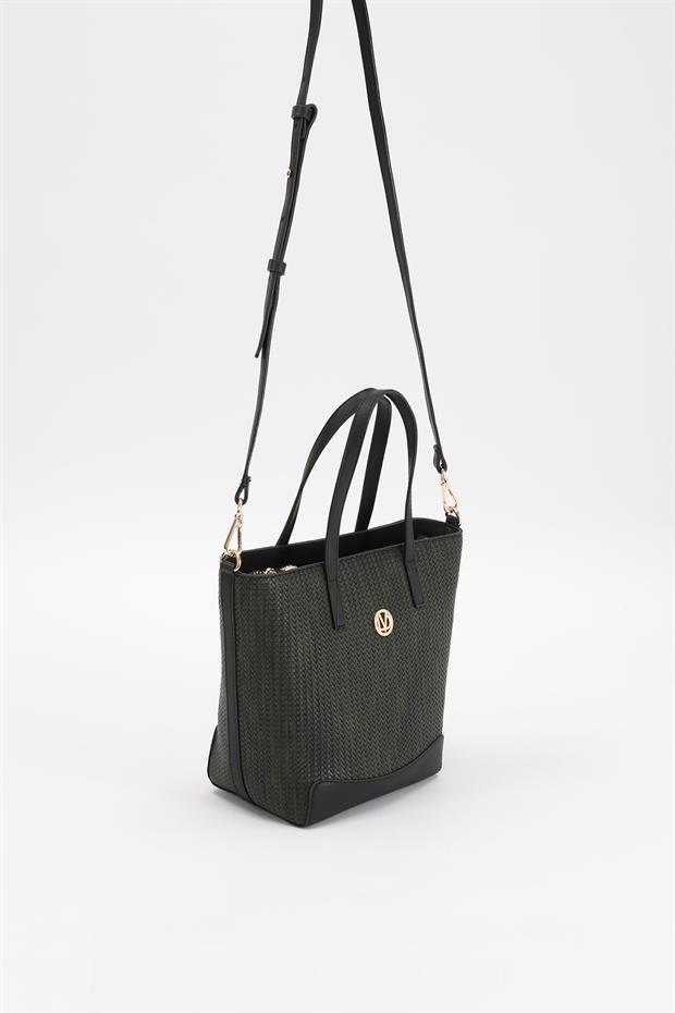 Haki - Siyah Hasır Desen El Çantası