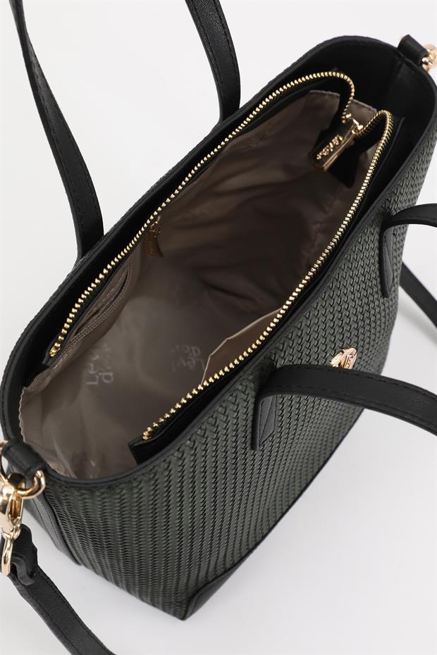 Haki - Siyah Hasır Desen El Çantası