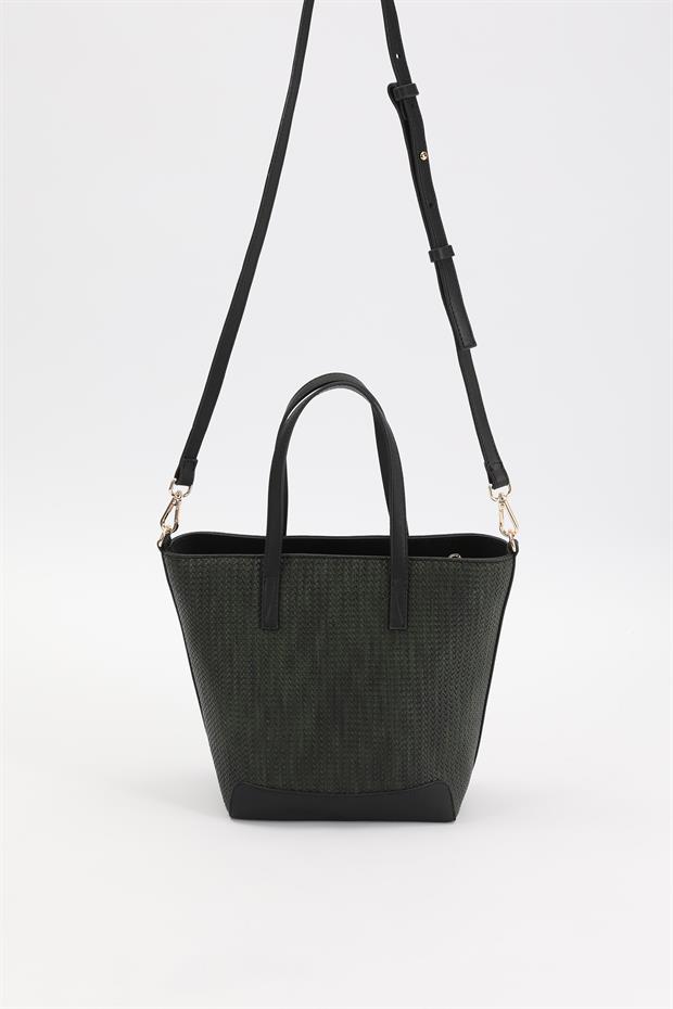 Haki - Siyah Hasır Desen El Çantası