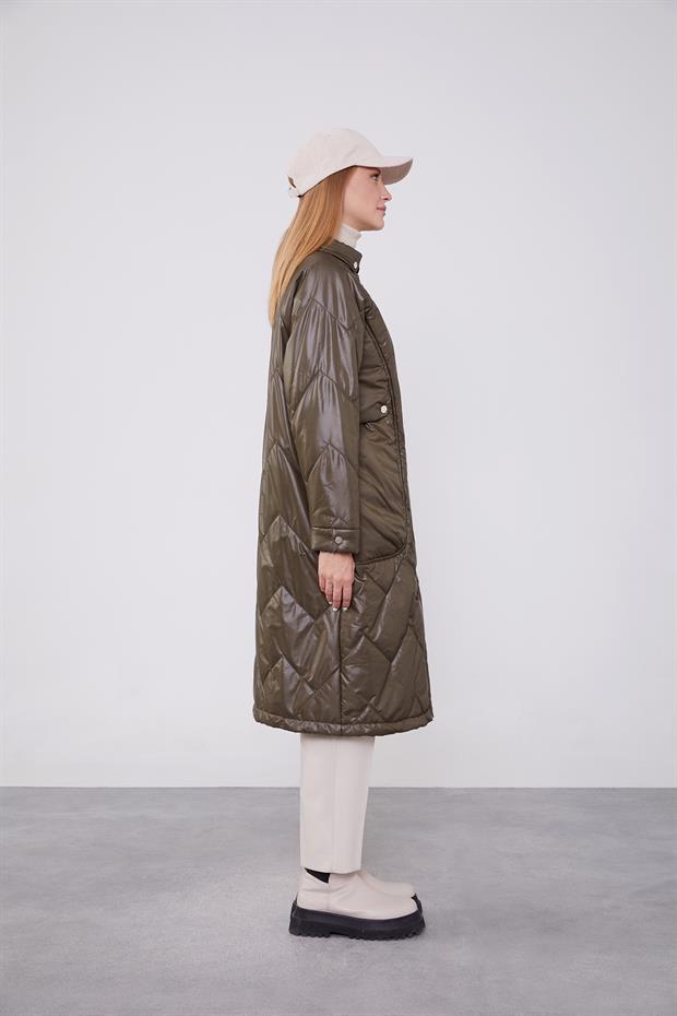 Haki Cep Detaylı Şişme Mont