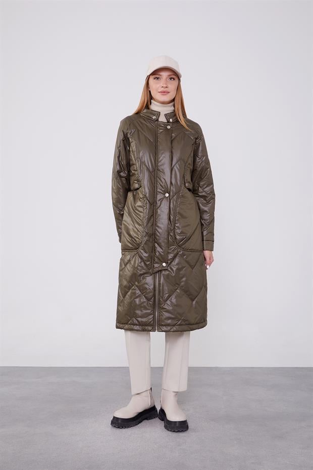 Haki Cep Detaylı Şişme Mont