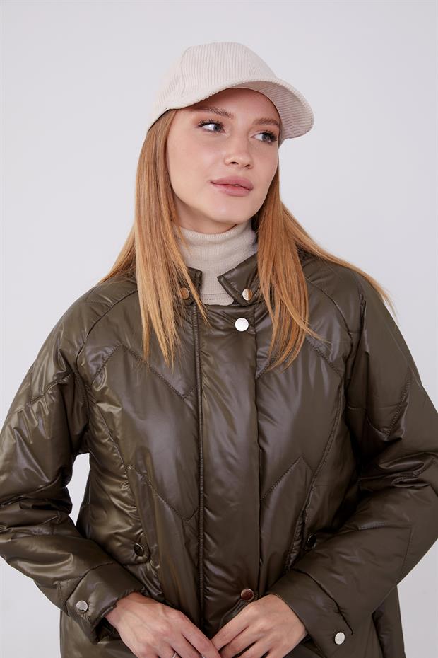 Haki Cep Detaylı Şişme Mont