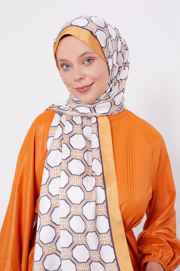 Hardal Altıgen Desen Angel Şal