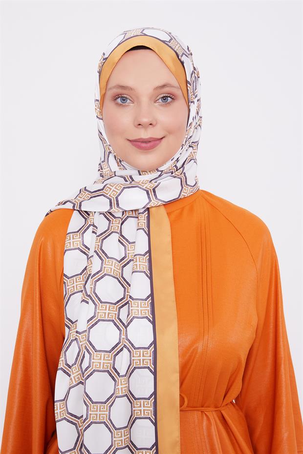 Hardal Altıgen Desen Angel Şal