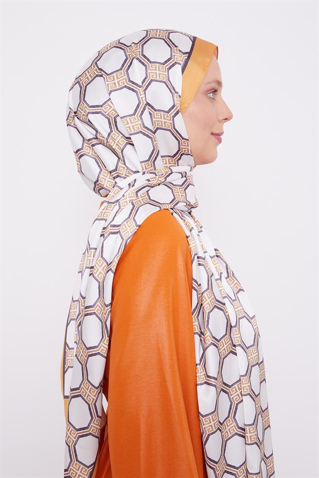 Hardal Altıgen Desen Angel Şal