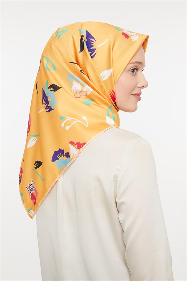 Hardal Çiçekli Trend Twill Eşarp