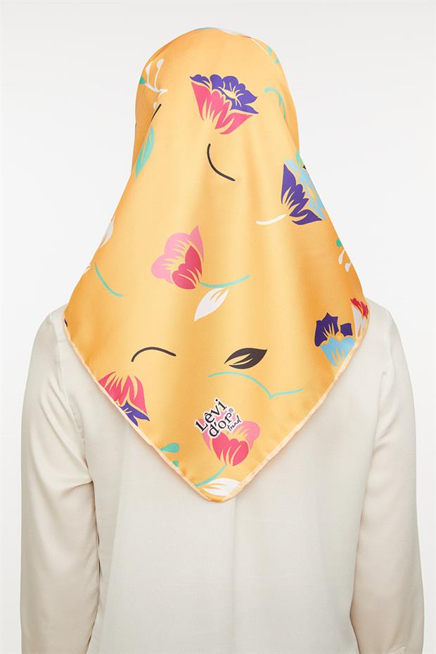 Hardal Çiçekli Trend Twill Eşarp