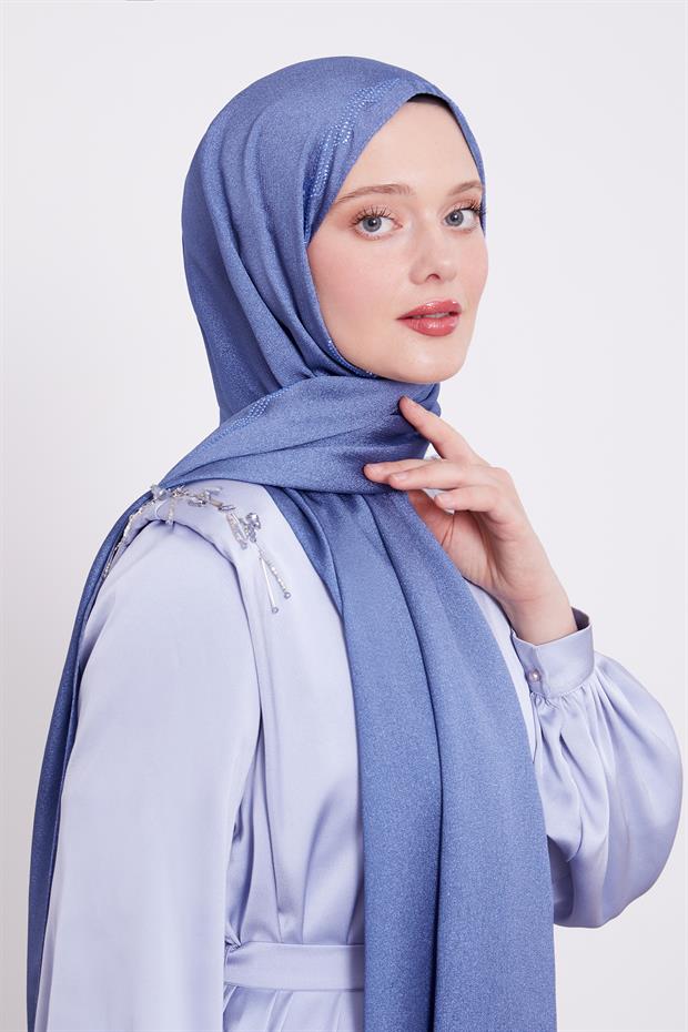 İndigo Dalgalı İşlemeli Diamond Şal