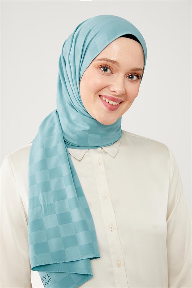 İndigo Dama Desen Jakarlı Elegance Şal