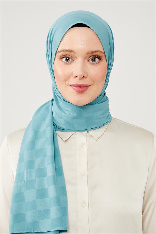 İndigo Dama Desen Jakarlı Elegance Şal