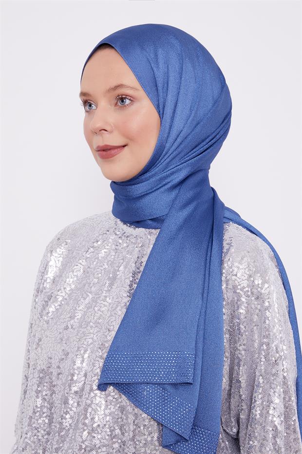İndigo Kalın Şerit Diamond Şal