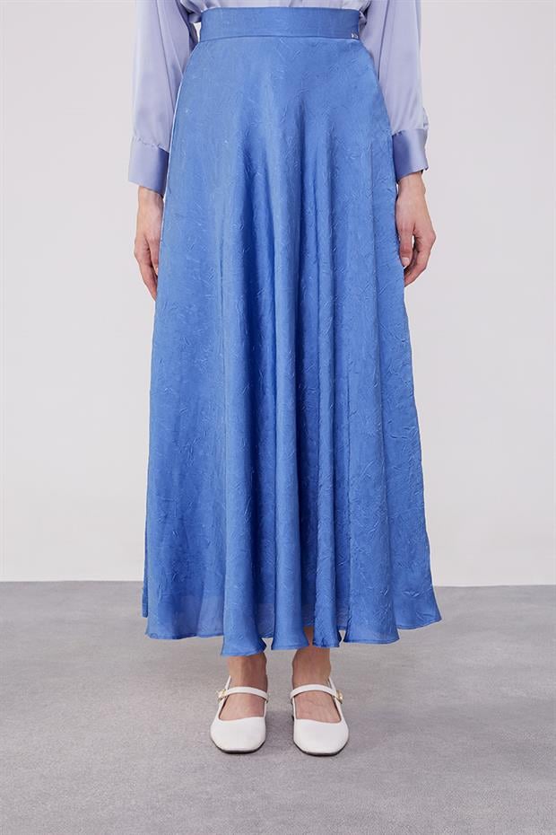 İndigo Kraş Saten Etek
