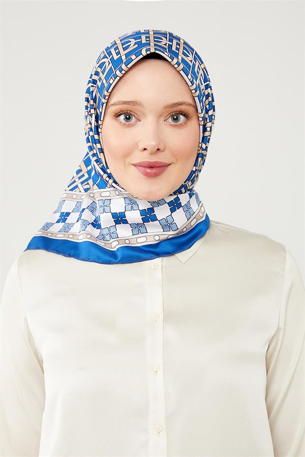 İndigo LVD Baskılı Trend Twill Eşarp