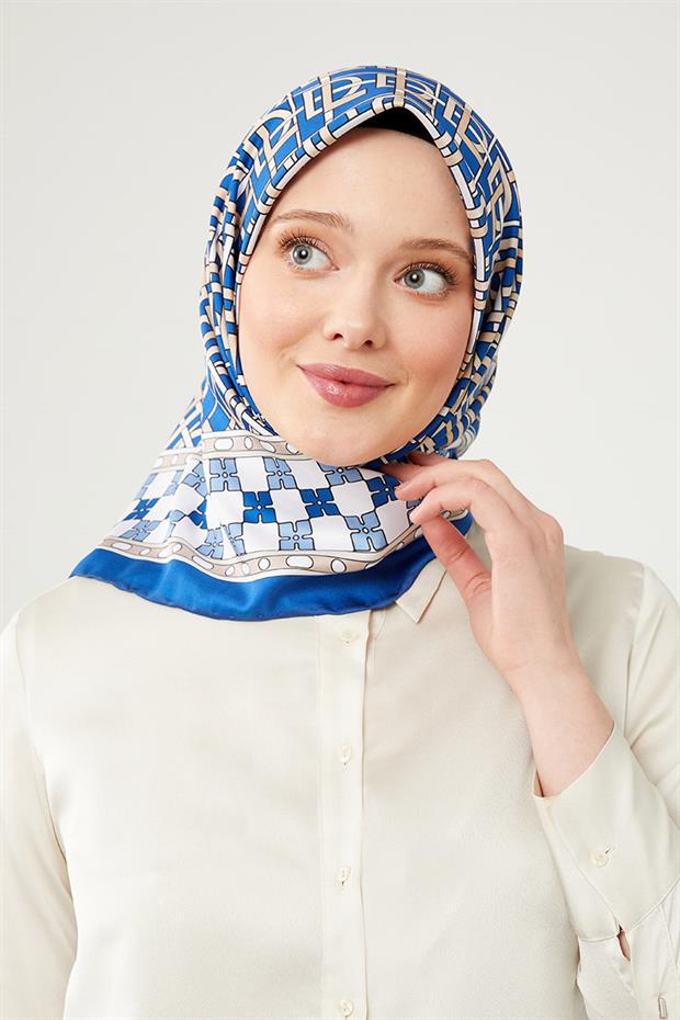 İndigo LVD Baskılı Trend Twill Eşarp