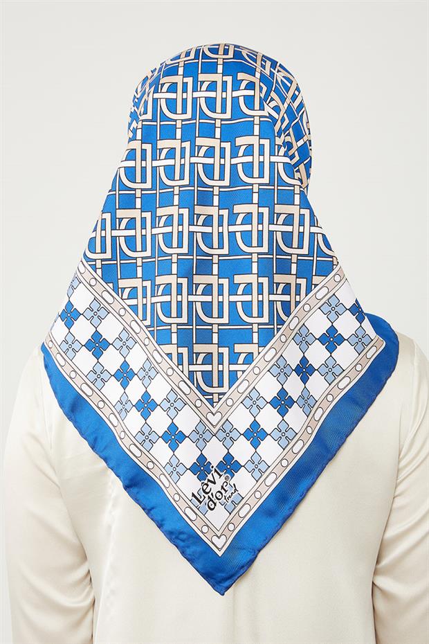 İndigo LVD Baskılı Trend Twill Eşarp