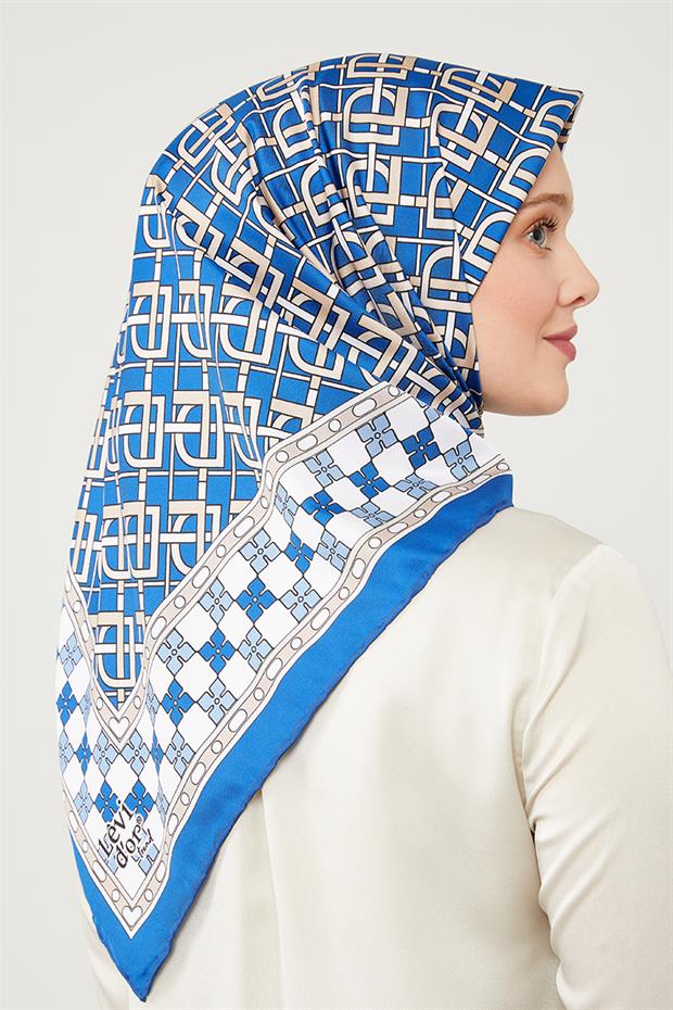 İndigo LVD Baskılı Trend Twill Eşarp