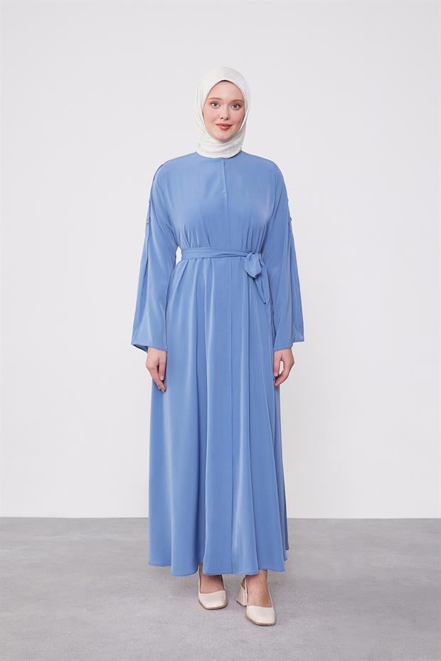 İndigo Omuz Düğme Detaylı Ferace