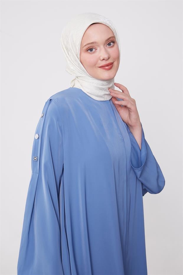 İndigo Omuz Düğme Detaylı Ferace