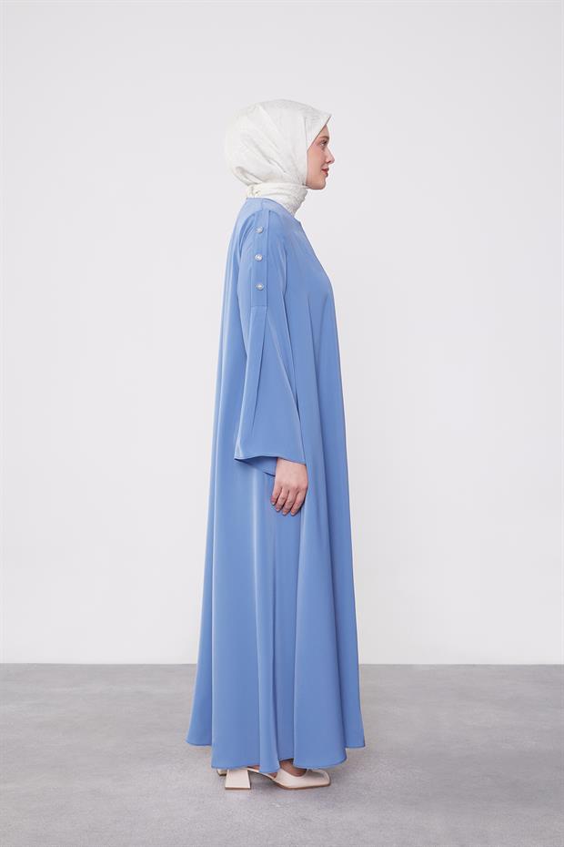 İndigo Omuz Düğme Detaylı Ferace