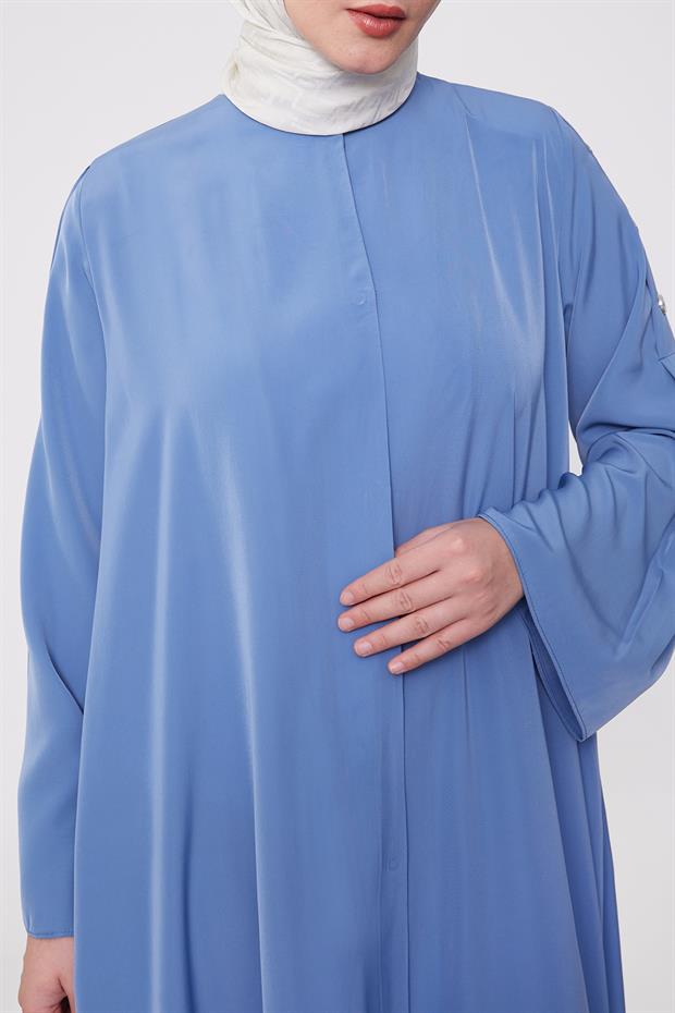 İndigo Omuz Düğme Detaylı Ferace