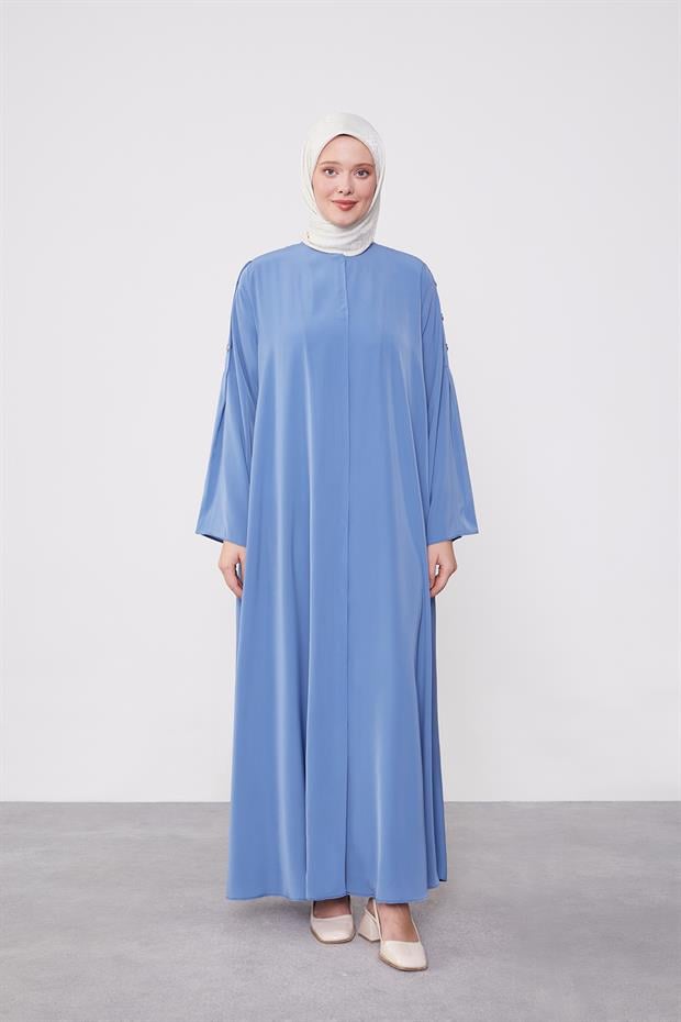 İndigo Omuz Düğme Detaylı Ferace