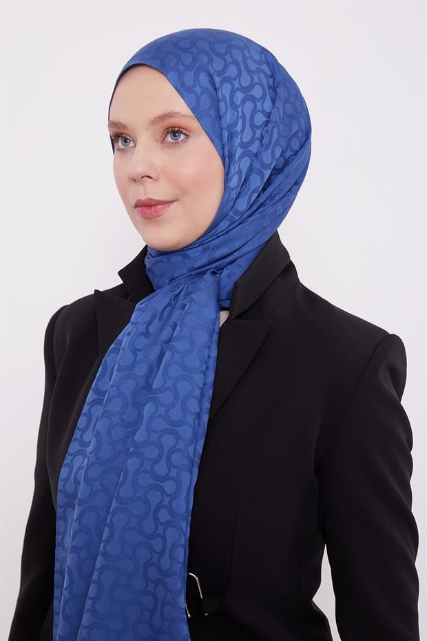 İndigo S Desen Blue Jakar Şal