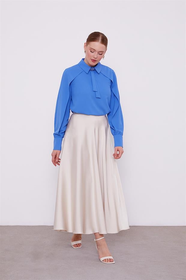 İndigo Yaka Taş Detaylı Bluz