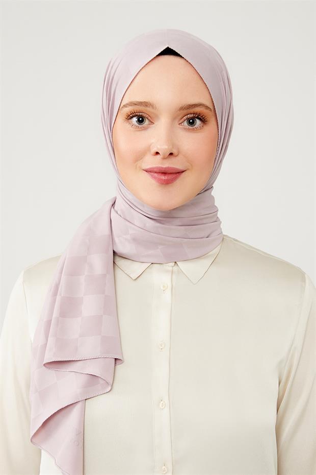 Koyu Vizon Dama Desen Jakarlı Elegance Şal