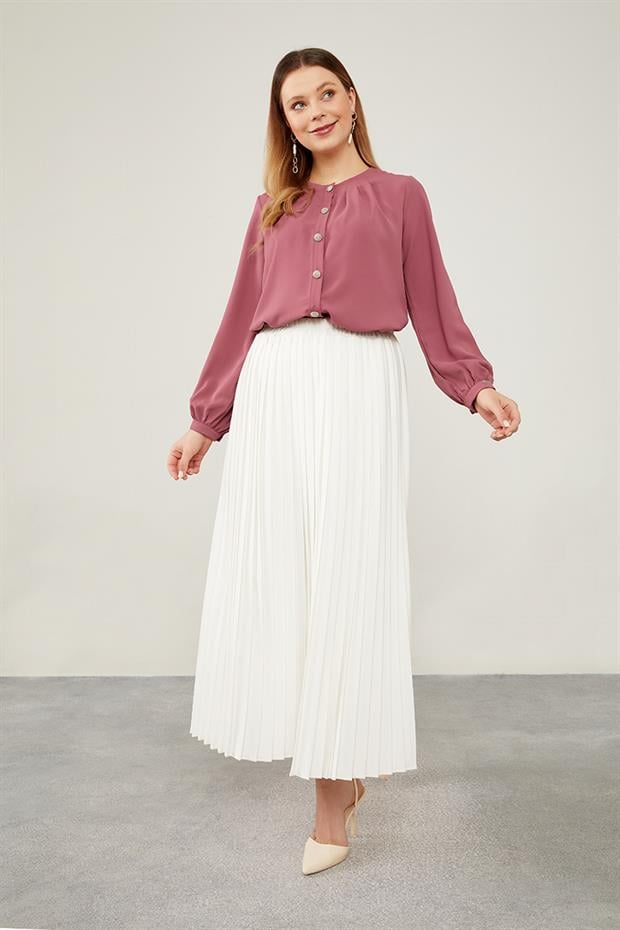 K.Pembe Bisiklet Yaka Taş  Düğmeli Gömlek