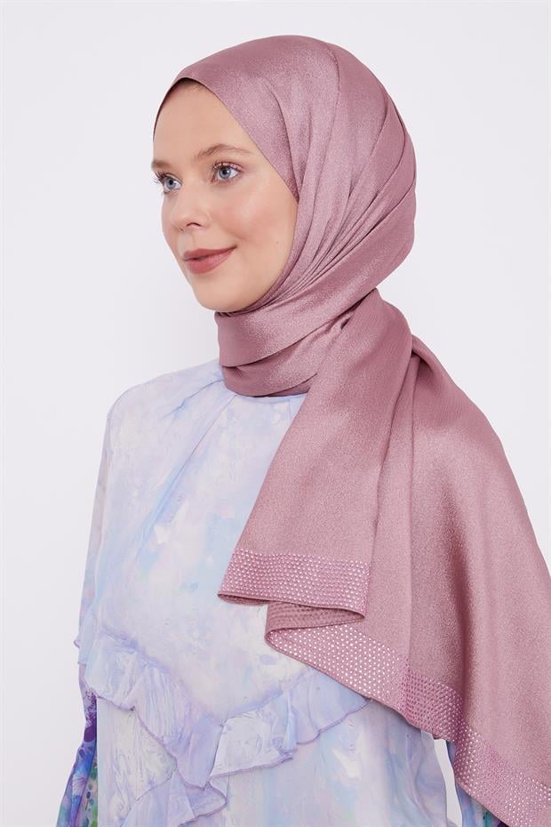 Koyu Pembe Kalın Şerit Diamond Şal