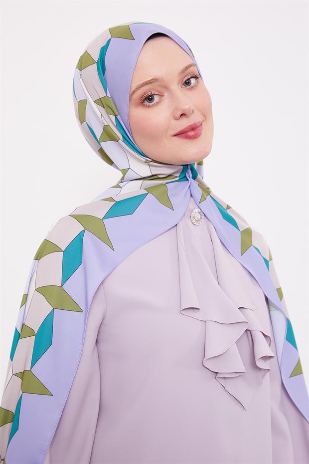 Koyu Lila Geometrik Desen Club Şal