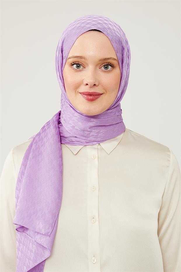 Koyu Lila Kazayağı Desenli Jakarlı Şal