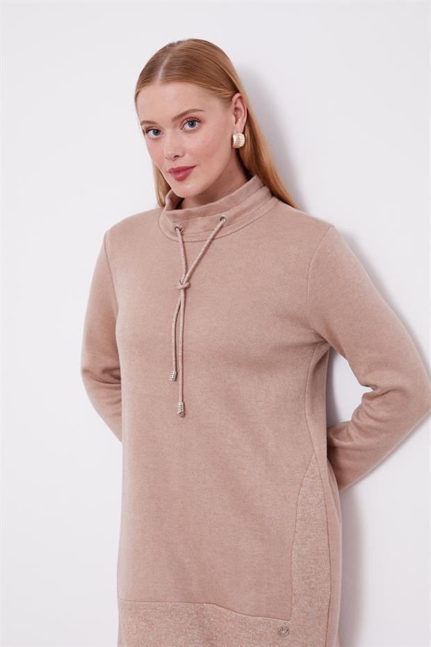 Koyu Bej Simli Kaşmir Kumaş İkili Takım