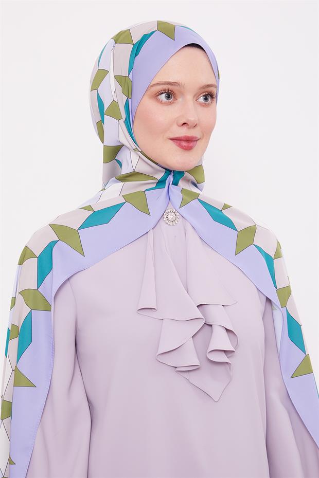Koyu Lila Geometrik Desen Club Şal