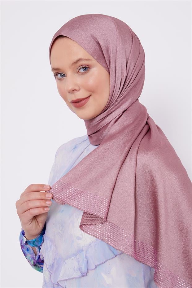 Koyu Pembe Kalın Şerit Diamond Şal