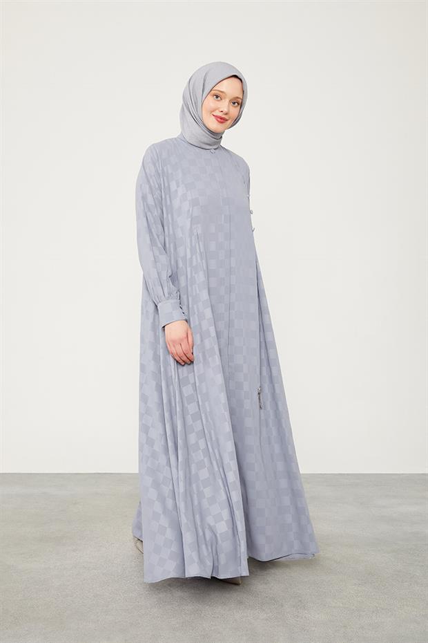 Koyu Gri Dama Desen Ferace