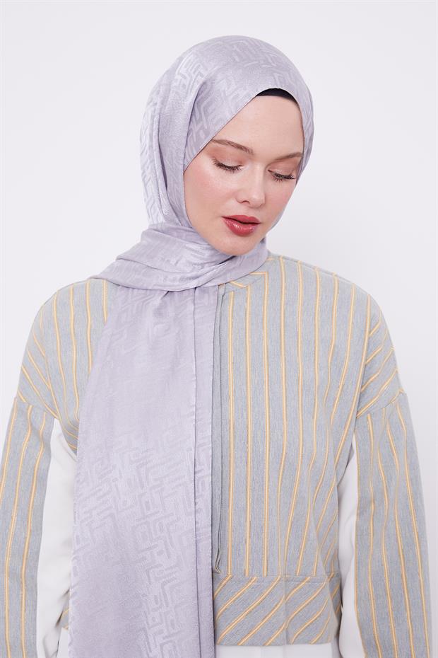 Koyu Gri Labirent Desen Jakarlı Janjan Şal