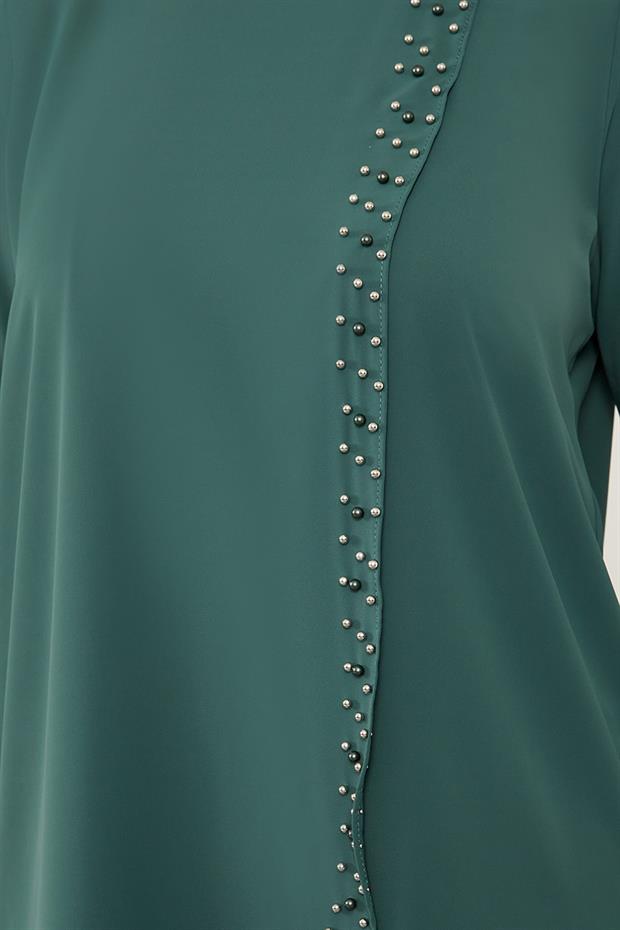 K.Yeşil İnci İşlemeli Şifon İkili Takım