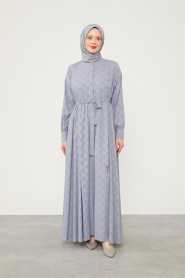 Koyu Gri Dama Desen Ferace