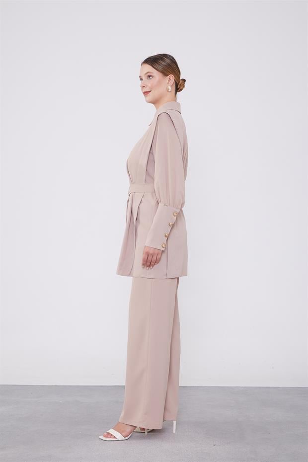 K.Bej Kemer Detaylı Şifon İkili Takım