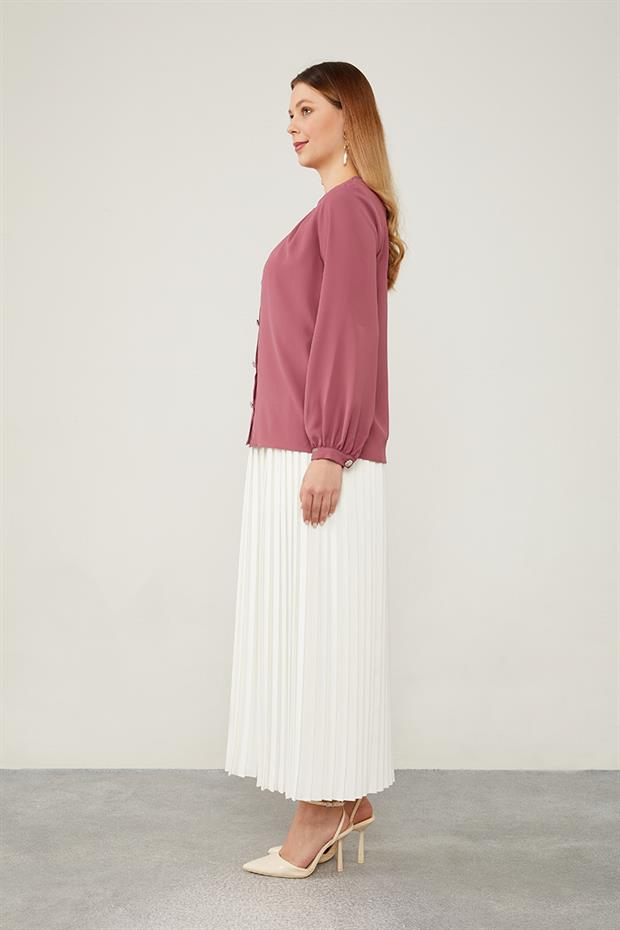 K.Pembe Bisiklet Yaka Taş  Düğmeli Gömlek