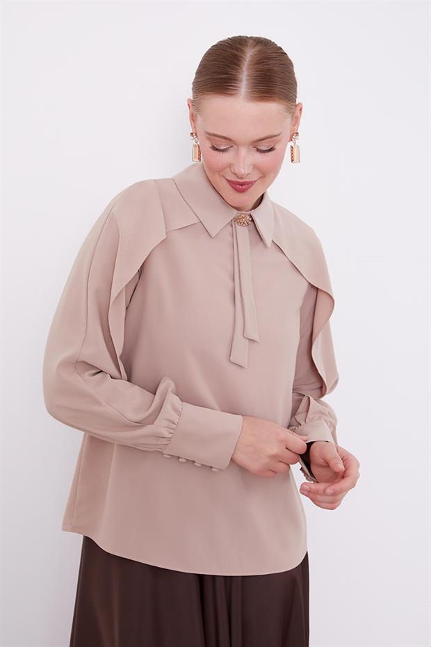 K.Bej Yaka Taş Detaylı Bluz