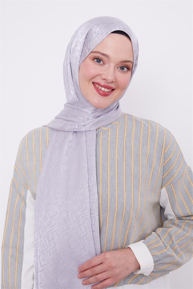 Koyu Gri Labirent Desen Jakarlı Janjan Şal