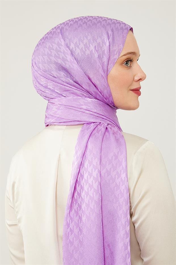 Koyu Lila Kazayağı Desenli Jakarlı Şal