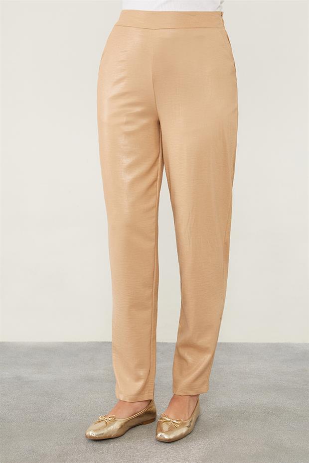 K.Bej Asimetrik Kesim Şifon Detaylı Tunik Takım